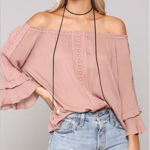 KyeMi | Charlene de Monaco Rosa Off the Shoulder Blush Pink Blouse